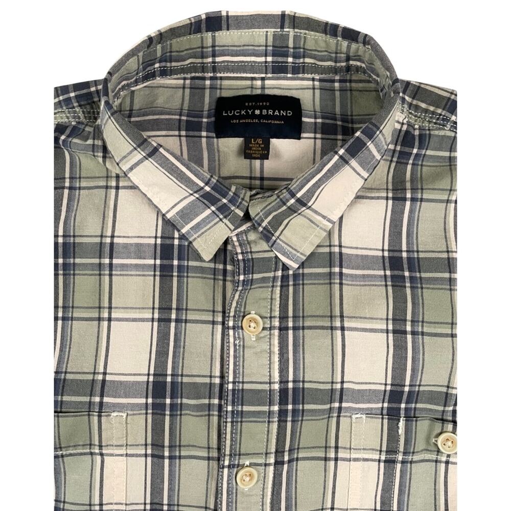 Lucky Brand Plaid Button Down Shirt Men’s Large Green Blue Cotton